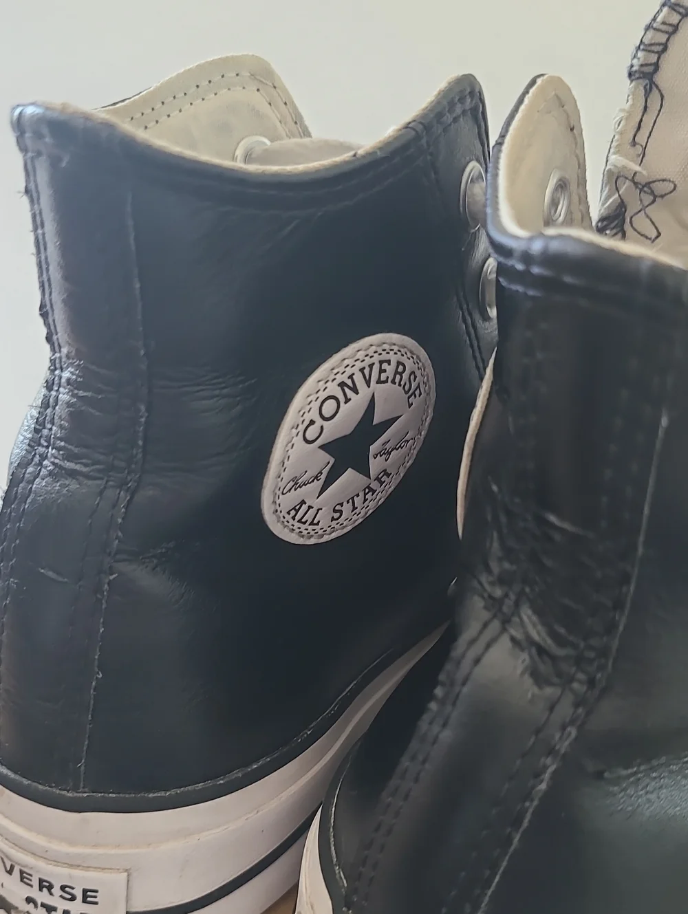 Converse Black Leather Platform High Top Sneakers with White Accents